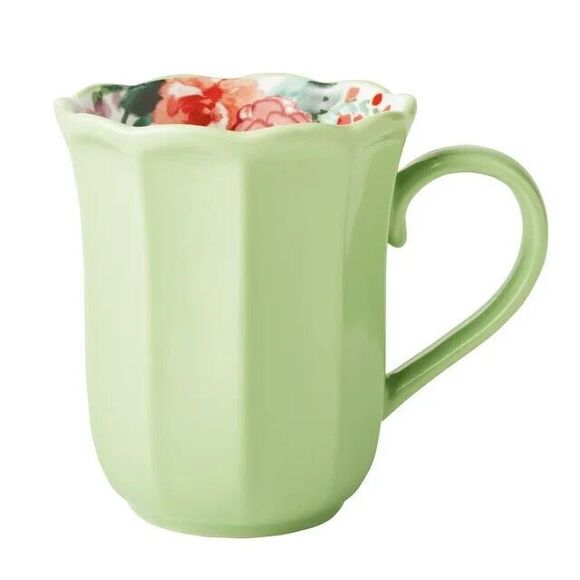 Pioneer Woman Painted Meadow Ceramic Mugs 4pc Cups Green Floral Kitchen Gift NEW - Picture 3 of 5